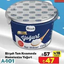 BİRŞAH TAM KIVAMINDA HOMOJENİZE YOĞURT 1.5 KG